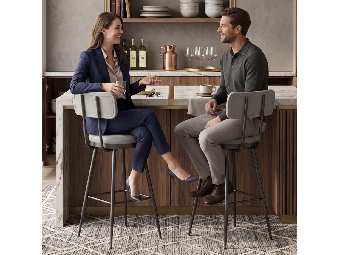 Lazyspace Conjunto De 2 Bancos De Bar Modernos 38x39.7x85.5 Cm Em Pele Sintética Com Apoio De Pés - Cinzento Escuro