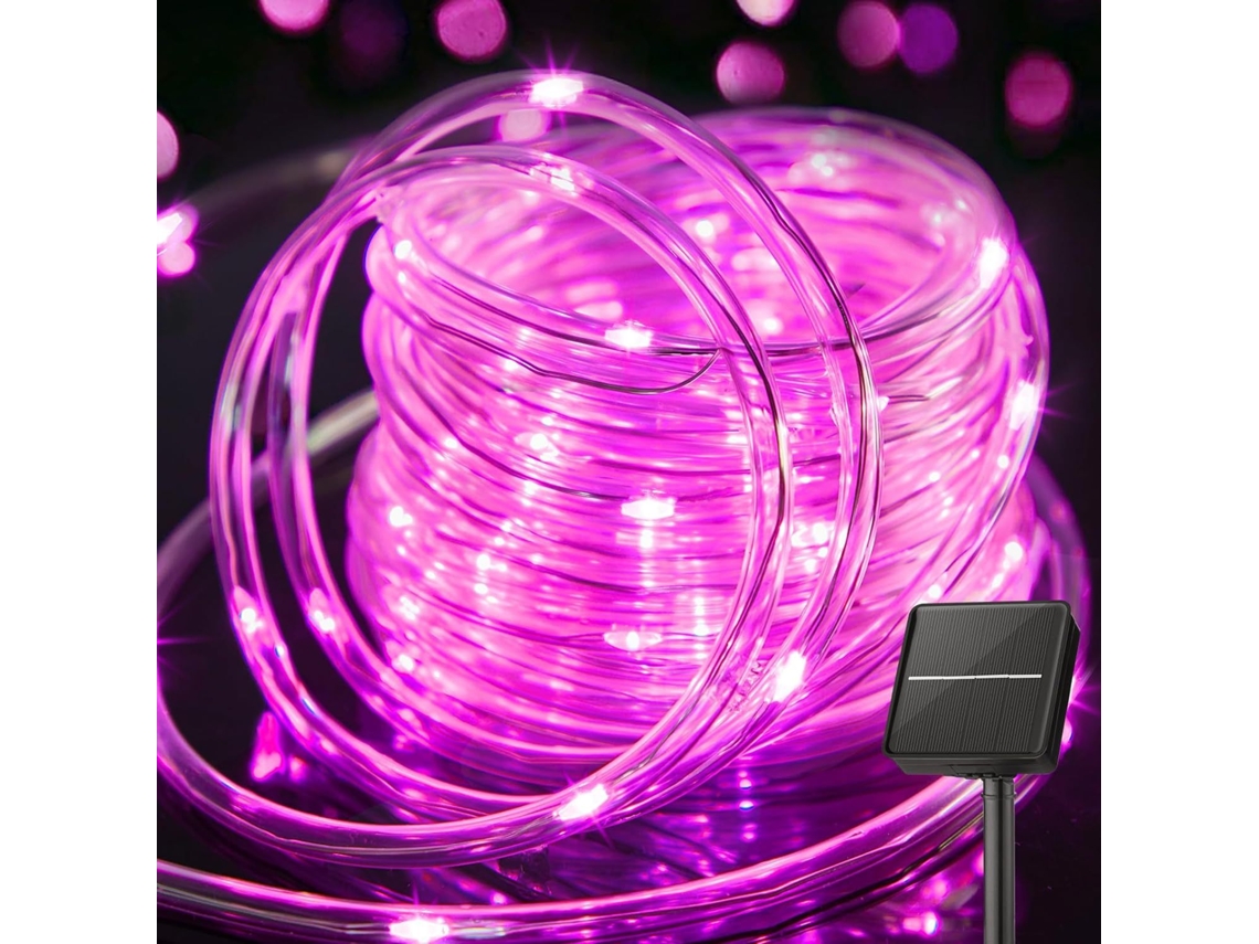 Luzes De Led Cordão, Cordão De Luzes Solares, À Prova D'água, 7 M, 50 Luzes, 8 Modos, Luzes De Fada (rosa) Spqment