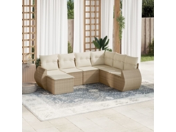 Vidaxl 7 Pcs Conjunto De Sofás P/ Jardim Com Almofadões Vime Pe Bege