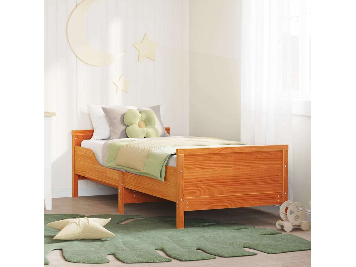 Vidaxl Estrutura Da Cama Marrom Cera 80 X 200 Cm Derivados De Madeira