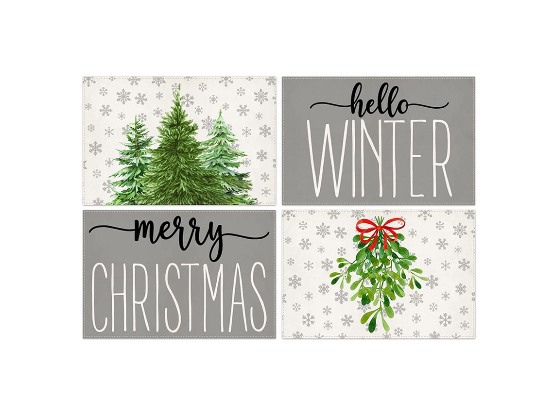Sousplats de Natal Temática de Inverno com Pássaros Laváveis Vintage para Ação de Graças NEVEANCE
