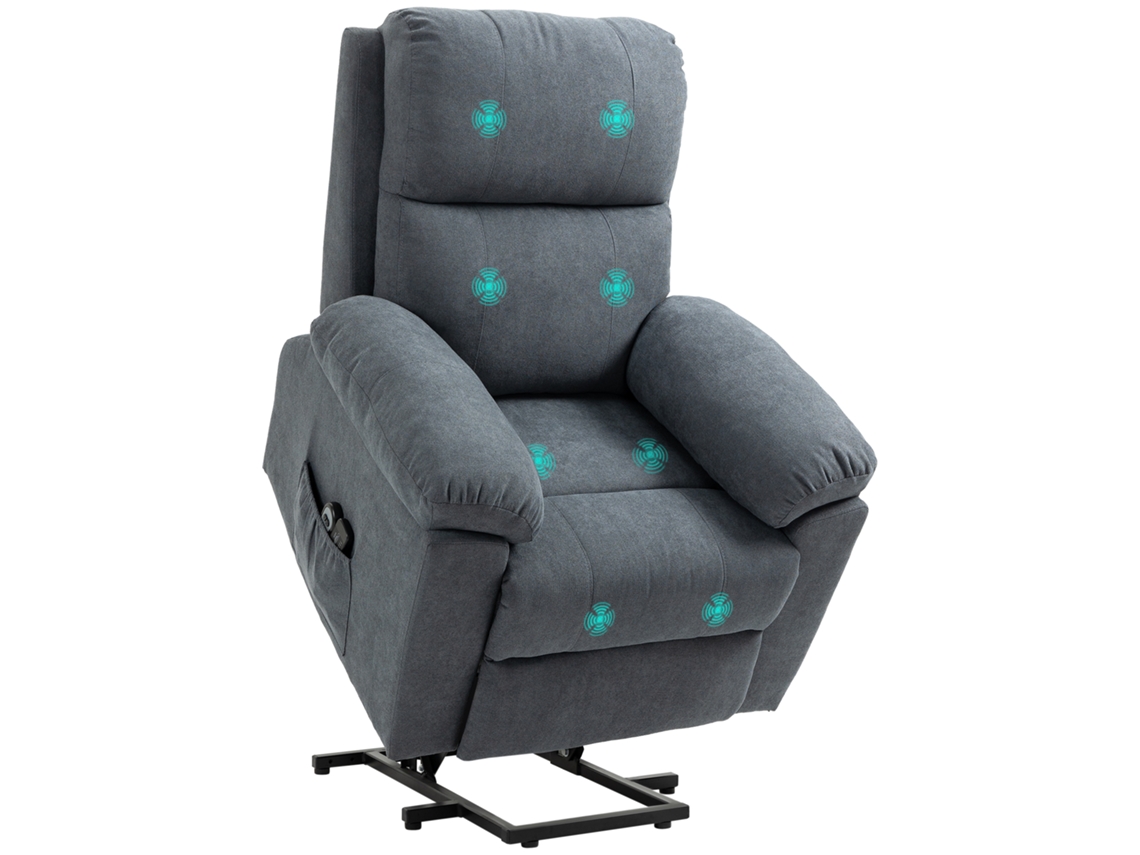 Poltrona Elevatória De Massagem, 8 Motores Vibratórios, Comando Incluído, Poltrona Confortável Para Casa, Cinza