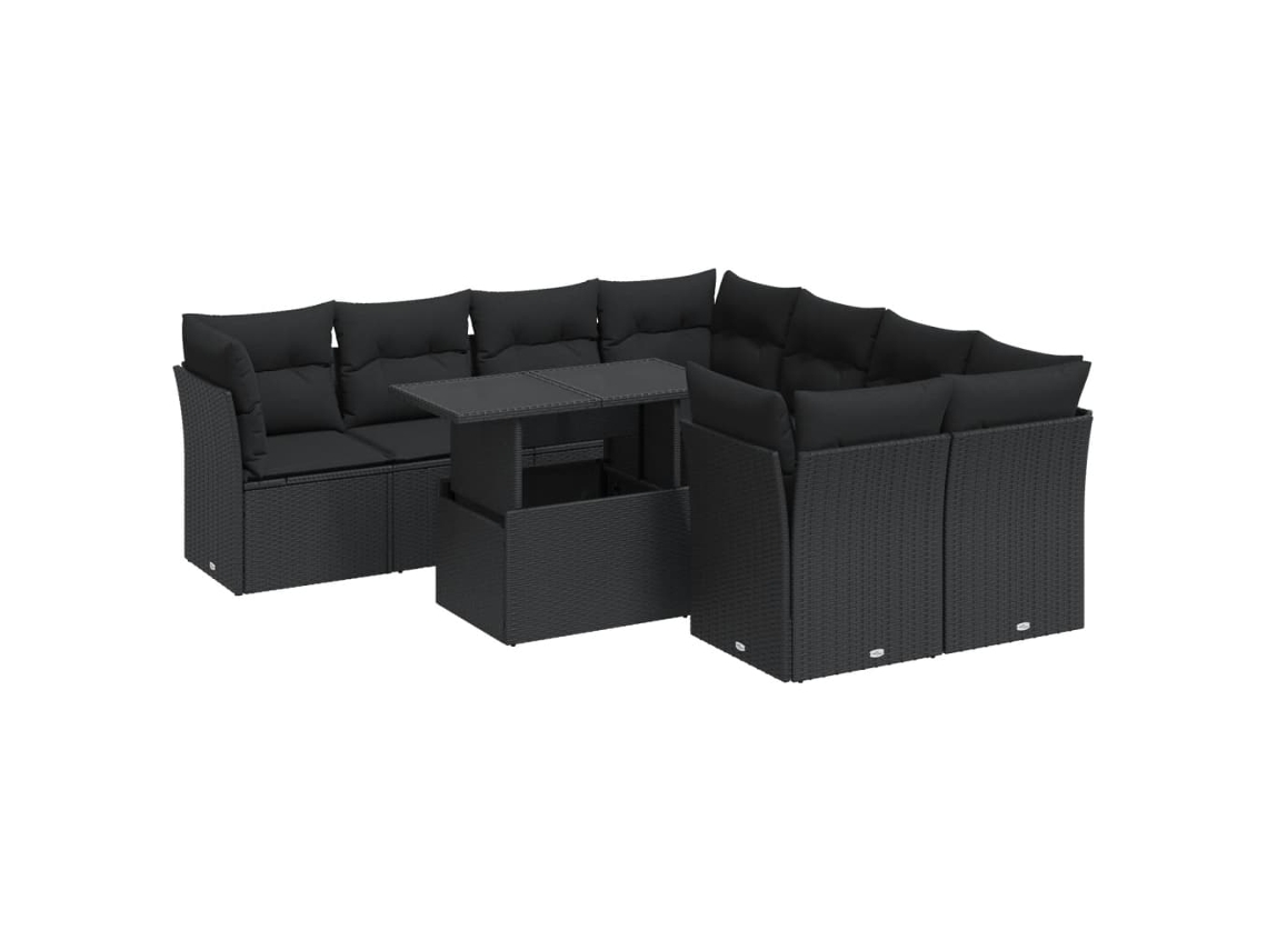 Conjunto de 9 Sofás para Jardim com Almofadões Vime Pe Preto MAISON EXCLUSIVE (9 pcs)