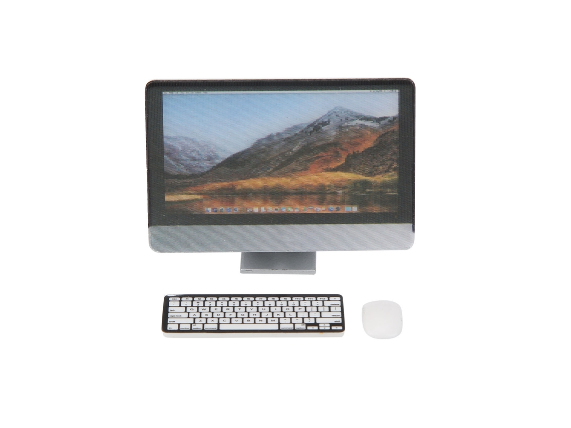 Mali conjunto de Computador Miniatura 1:12 para Casinha de Bonecas com Tela Teclado e Mouse