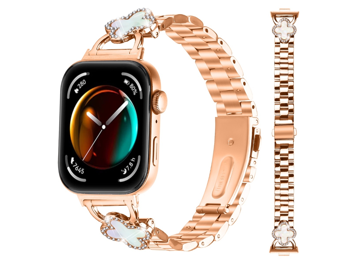 Pulseira Aço Inoxidável Trevo Ouro Rosa Huawei Fit 3/4/4 Pro Inf