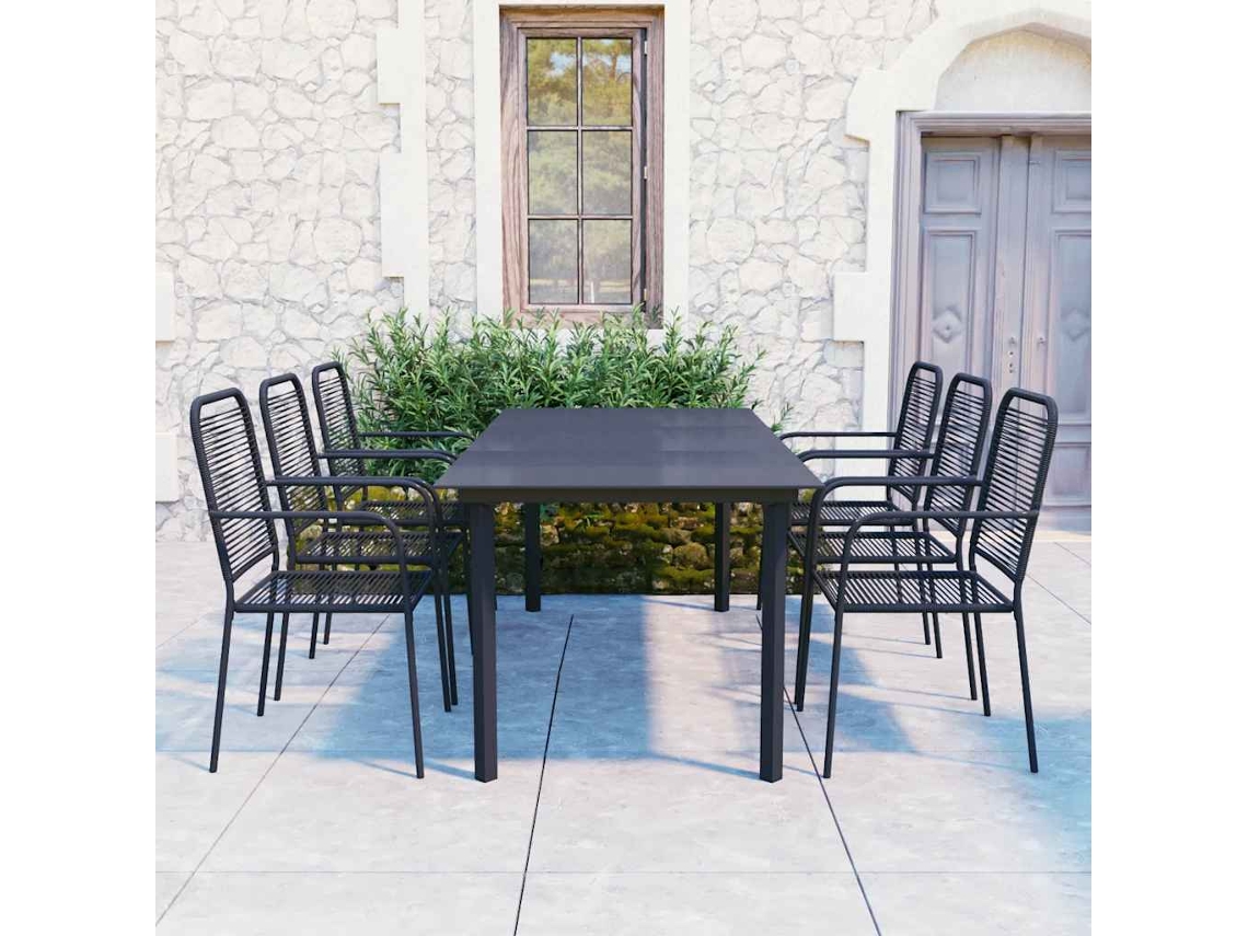 Vidaxl 7 Pcs Conjunto De Jantar Para Jardim Vidro E Aço Preto