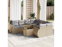 Vidaxl 9 Pcs Conjunto De Sofás P/ Jardim Com Almofadões Vime Pe Bege