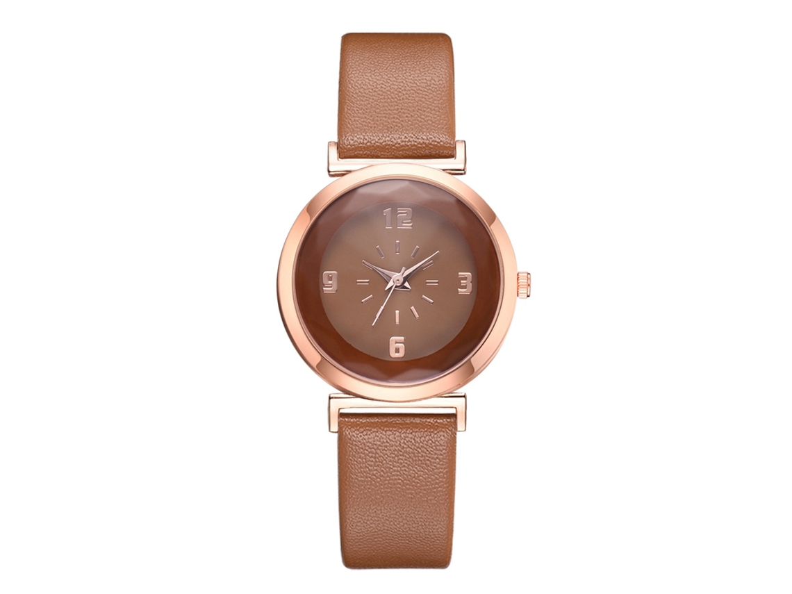 Relógio de Pulso Feminino Casual de Quartzo com Pulseira de Couro Pu Marrom
