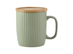 Caneca de Cerâmica 400Ml com Riscas Verticais Simples e Fresca com Tampa Ideal para Escritório. NEVEANCE