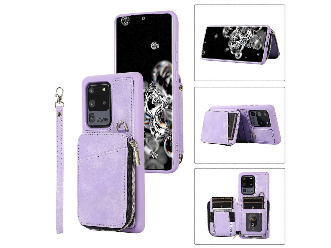 Capa Traseira Com Zíper Para Samsung Galaxy S20 Ultra E Compartimento Para Cartões.