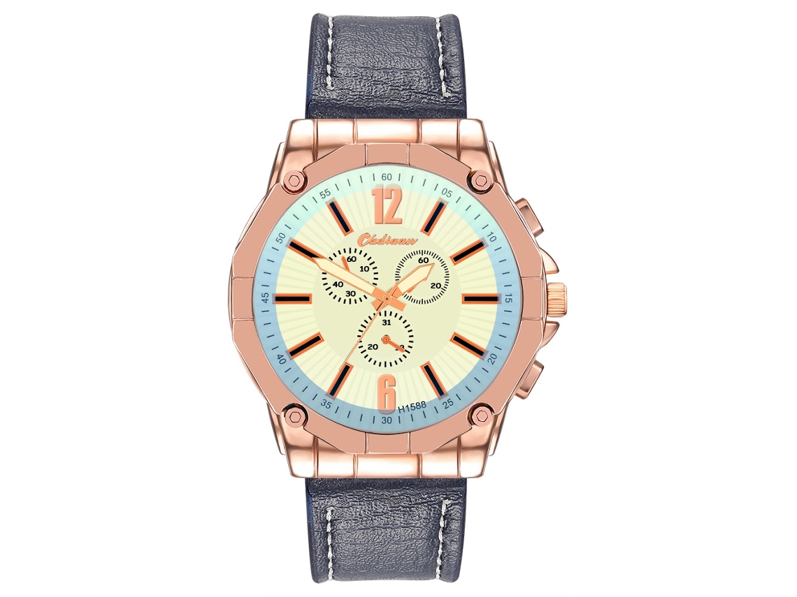 Reloj Hombre De Cuarzo Con Correa De Cuero Pu Estilo Empresarial Ojos Azules Oro Rosa
