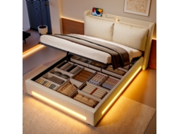 Cama 140x200cm Moderna Com Armário Usb-c Led Travesseiros Removíveis