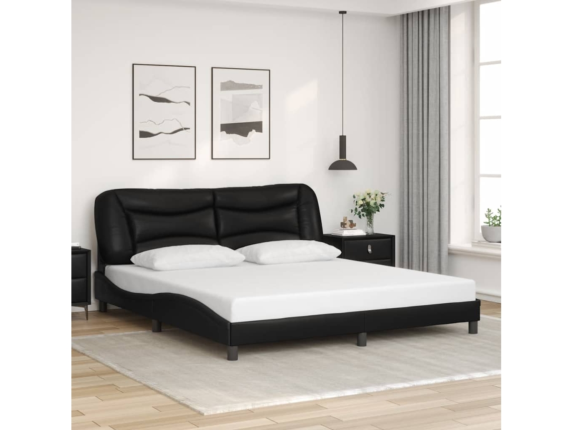 Cama com colchão Vidaxl Hvar 200x200 cm couro artificial preto e branco