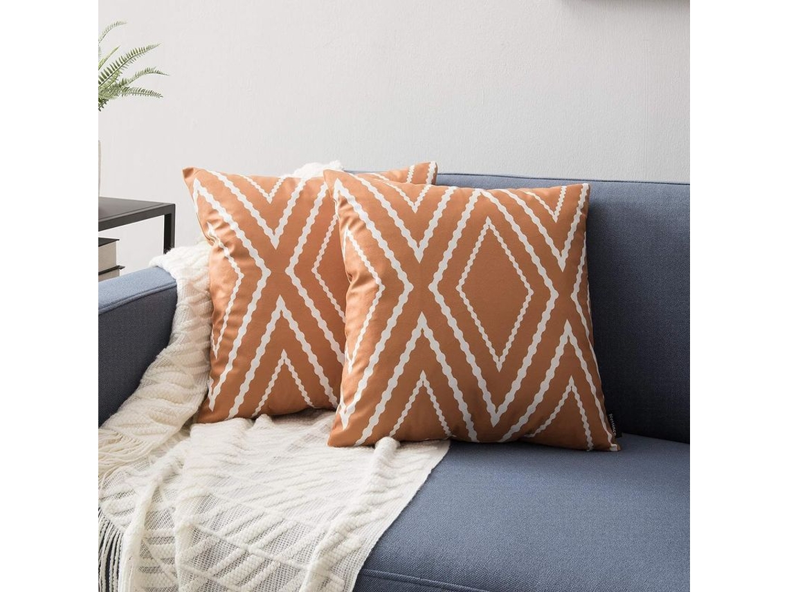 2026 funda de Almohada Naranja Bohemia Azteca 18x18 Polegadas de Poliéster Decorativa para Sofá Cama