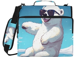 Mochila Com Estampa De Urso Polar Desenho Animado, 3 Argolas, Organizador Com Zíper E Compartimento Impermeável
