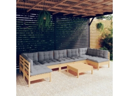 Vidaxl 8 Pcs Conjunto Lounge De Jardim + Almofadões Cinza Pinho Maciço