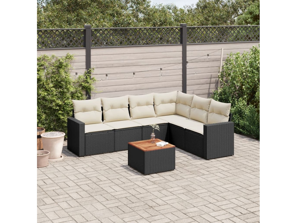 Vidaxl 7 Pcs Conjunto de Sofás P/ Jardim C/ Almofadões Vime Pe Preto