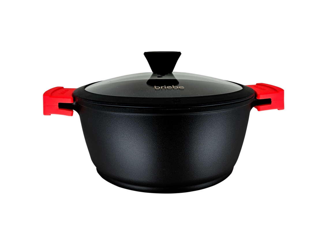 Panela Indução Antiaderente Titânio 28cm, Alumínio Fundido Sem Pfoa, Tampa De Vidro, Briebe, Black Titanium
