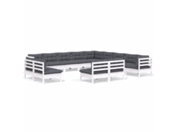 Conjunto de 13 Lounge de Jardim com Almofadões Pinho Maciço Branco MAISON EXCLUSIVE