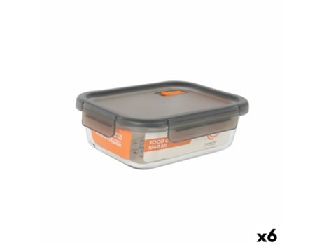 Lancheira Hermética Retangular Masterchef Cinza Transparente 1,04 L (6 Unidades)