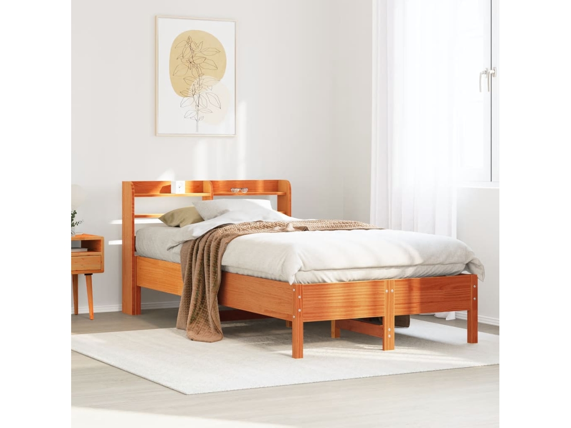 Cama Sem Colchão 120x190 Cm Madeira Pinho Maciça Castanho-mel