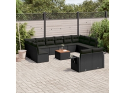 Vidaxl 13 Pcs Conjunto De Sofás De Jardim Com Almofadões Vime Pe Preto