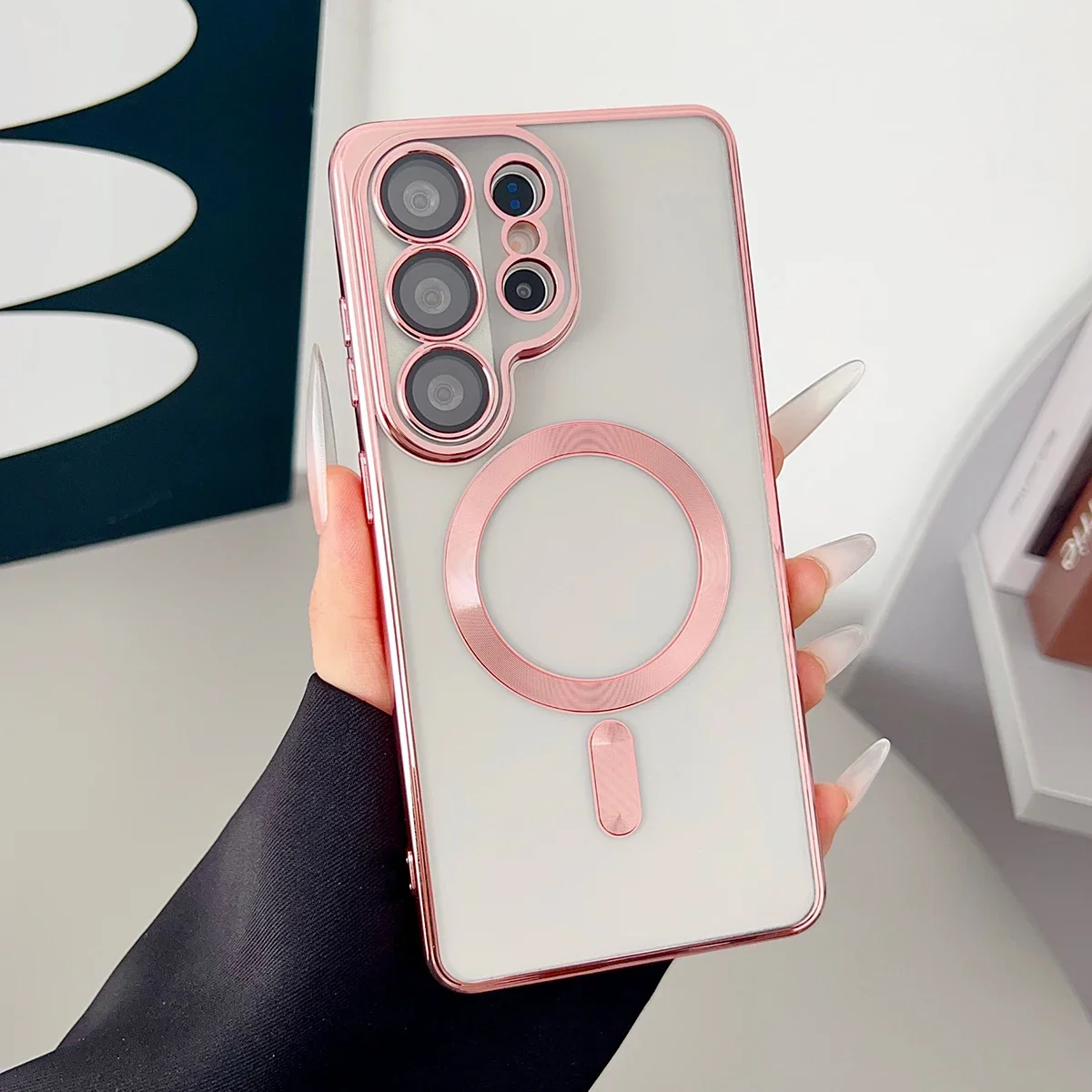 Capa Magnética Para Celular (galaxy S26 Plus Rosa), Transparente E Macia, Com Revestimento Eletrolítico, Que Protege A Câmera.