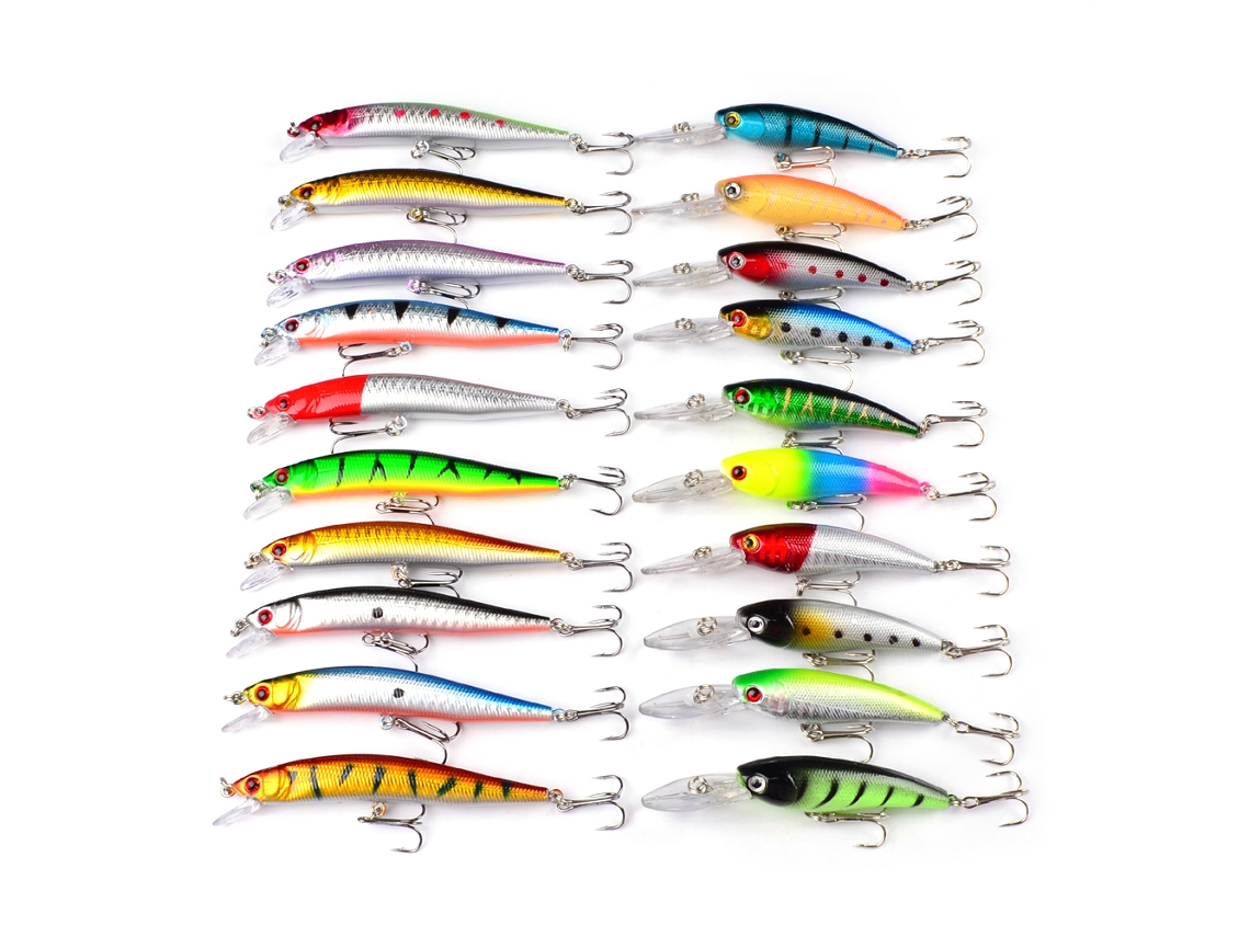 Kit 20 Iscas de Pesca com Anzol Triplo Olhos 3d