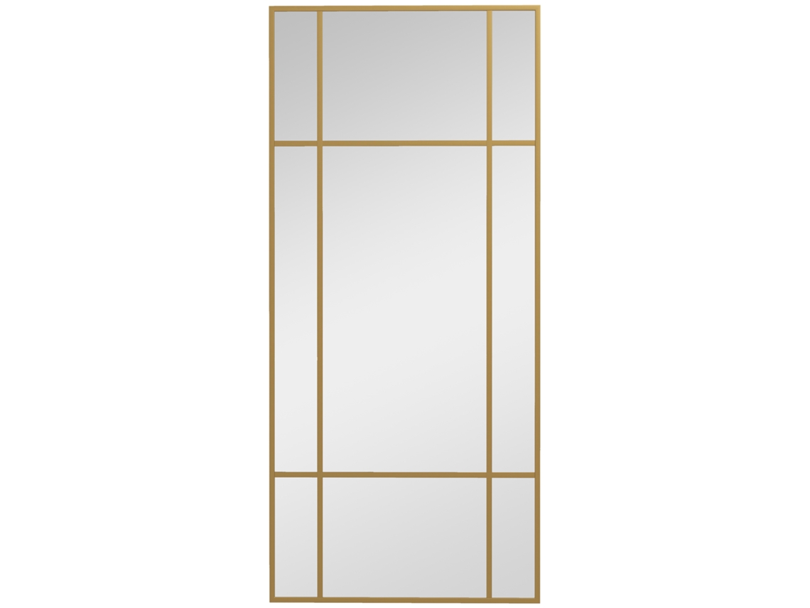 Espelho Retangular de Vidro Janela, Horizontal Ou Vertical com 4 Ganchos, em Metal Banhado A 110x50 Cm Ouro