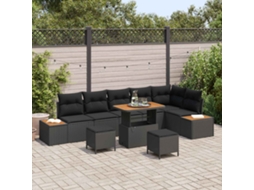 Vidaxl Conjunto De Sofá De Jardim 9 Unid. 8-número De Lugares Preto