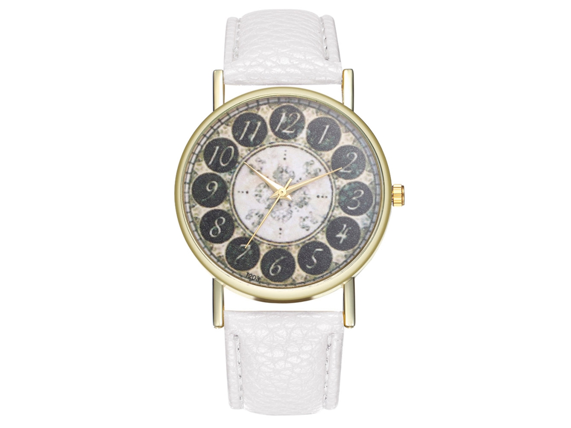 Relógio Analógico de Pulso com Pulseira Pu, Movimento Quartzo, Mostrador 40mm (branco)