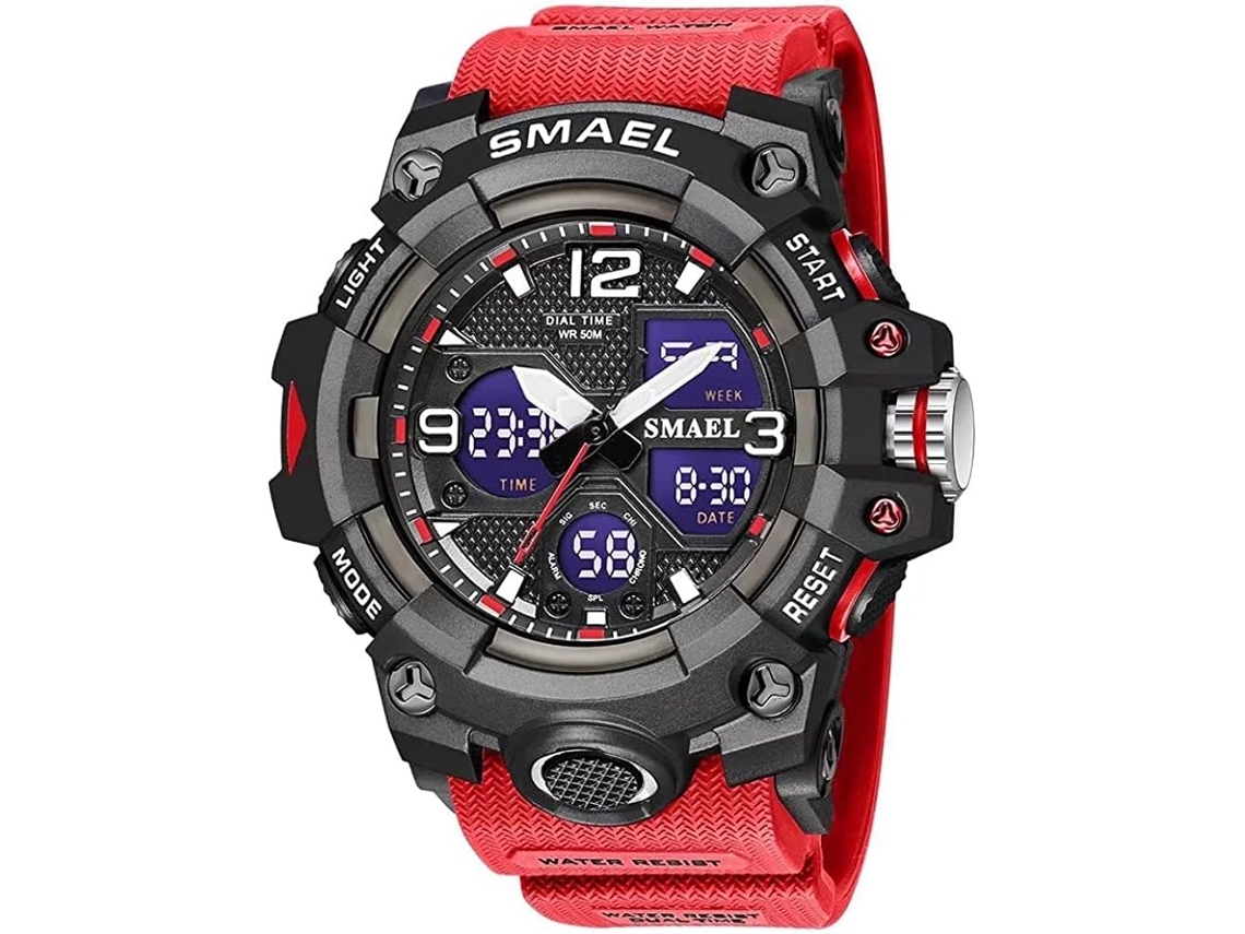 Lurelia Relógio Digital Desportivo, Analógico, Visor Digital, Led, Cronómetro, Alarme, Data/calendário, 12/24h, Duplo Fuso/mostrador, 54 Mm, Rosa Ouro