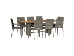 Maison Exclusive - 9 Pcs Conjunto De Jantar P/ Jardim C/ Almofadões Vime Pe Cinza