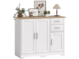Buffet de Sala BTFORUS, com 2 gavetas, 3 portas, prateleira ajustável, 100x40x78cm, branco e madeira natural