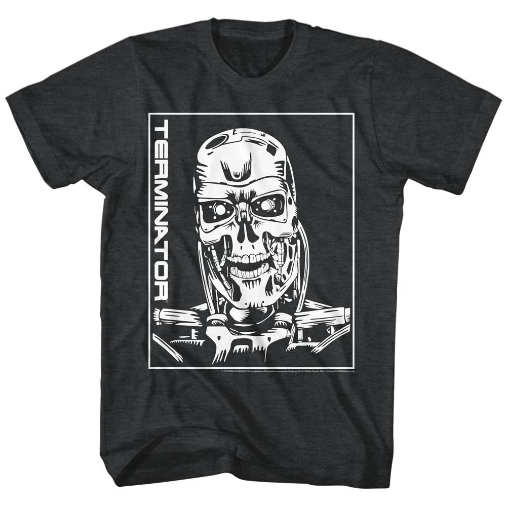 Unisex Adult T-shirt Rockinstone Terminator Machine Skull Heather Black Sizexl