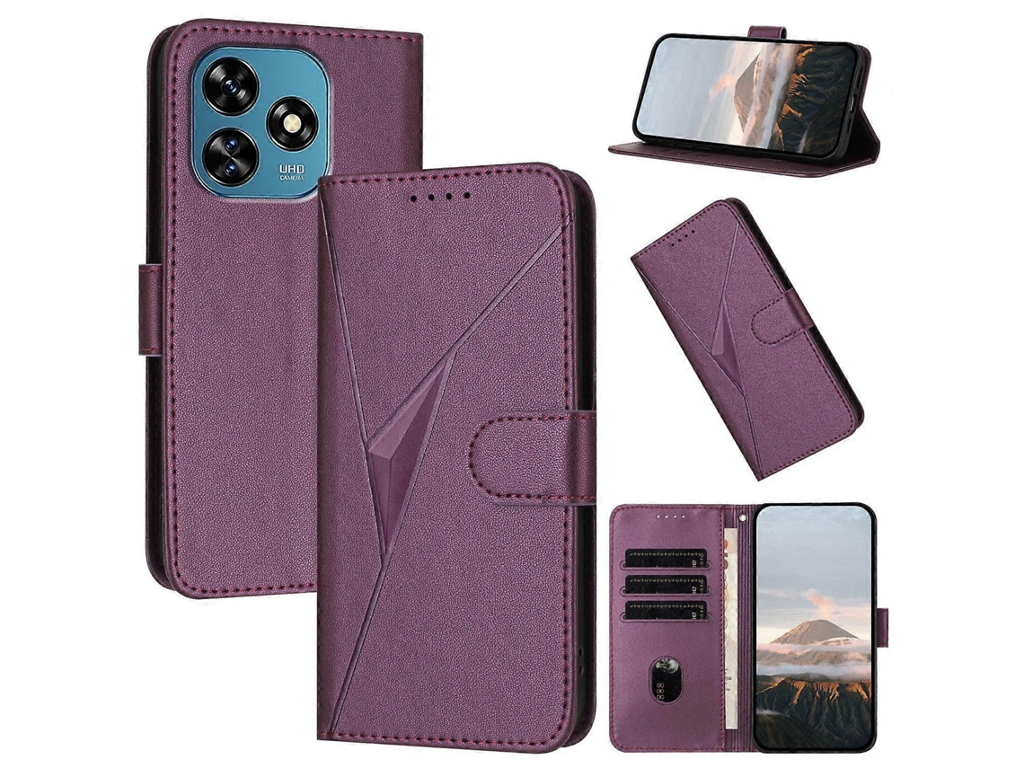 Capa De Couro Para Celular Com Fecho De Fivela E Padrão Triangular