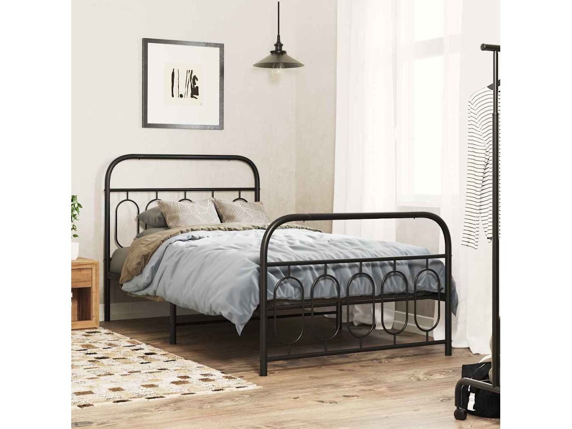 Vidaxl Estrutura De Cama Com Cabeceira E Pés 100x190 Cm Metal Preto