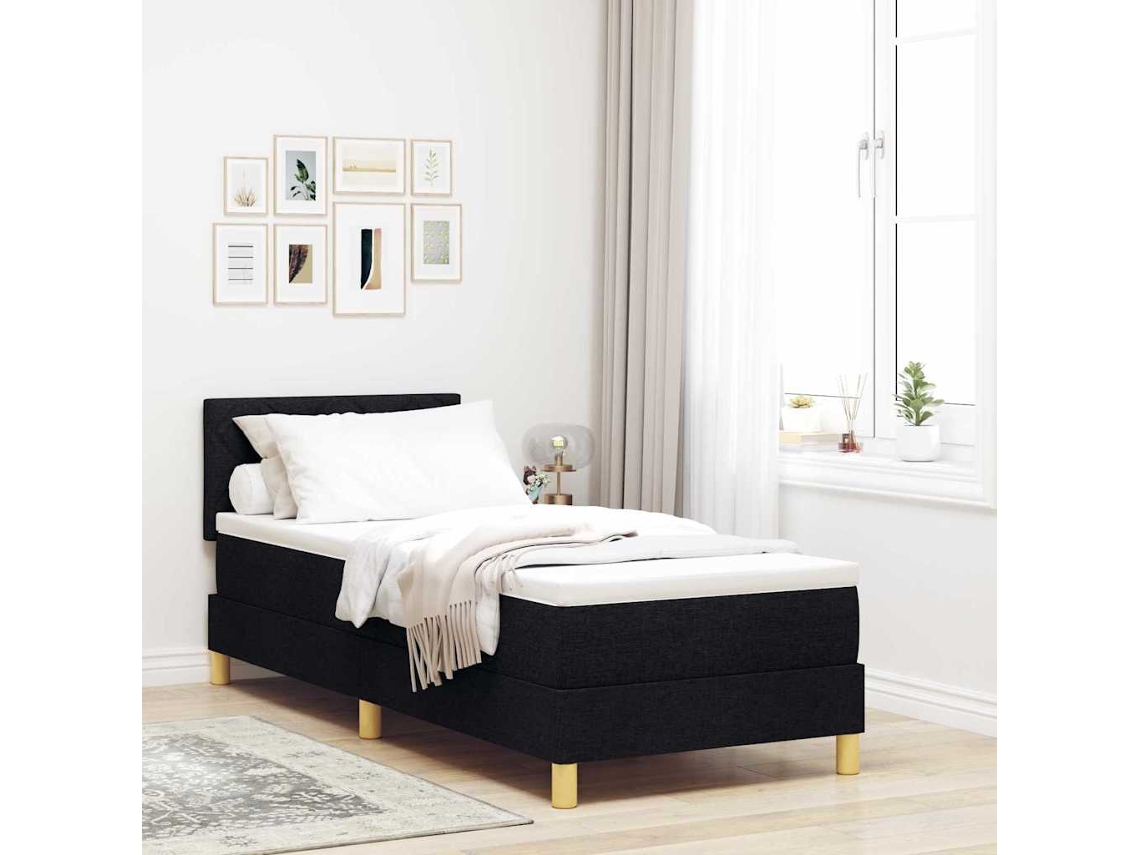 Vidaxl Cama Box Com Almofada Com Cabeceira Preto 80 X 200 Cm Tecido