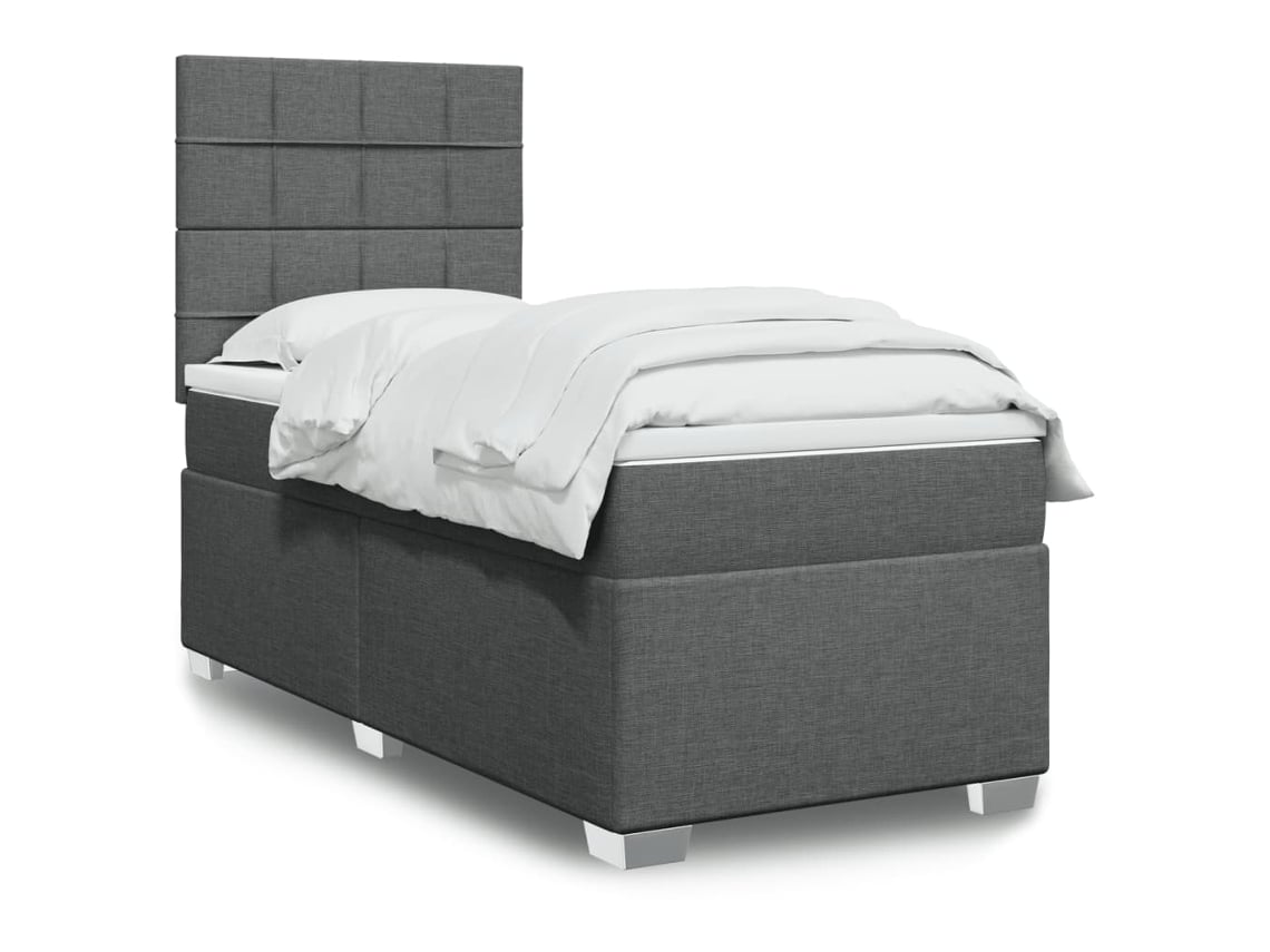 Cama com molas/colchão 90x190 cm tecido cinza-escuro