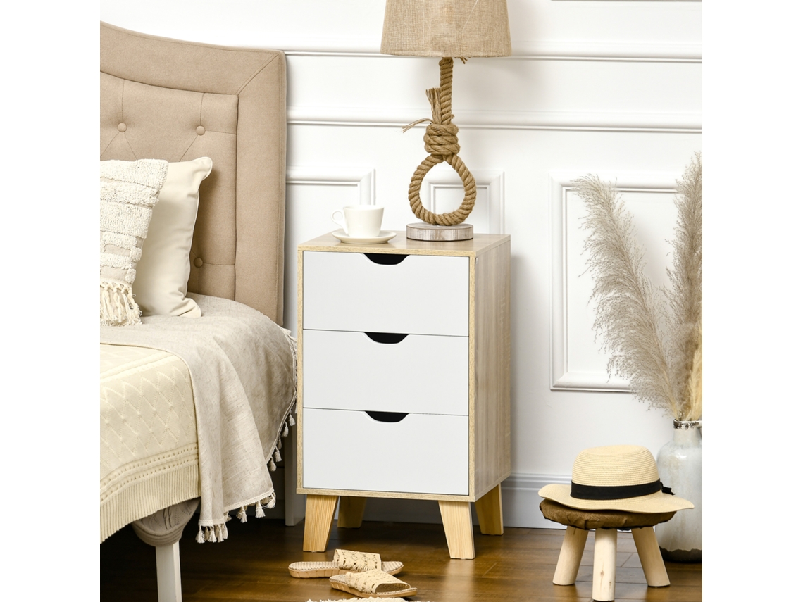 Cômoda 3 Gavetas Base Elevada 40x35x68,5 Cm Natural Para Quarto