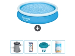 Piscina Inflável Redonda BESTWAY Fast Set 366 X 76 Cm Azul Inclui Bomba Filtro Flutuador de Cloro Cloro