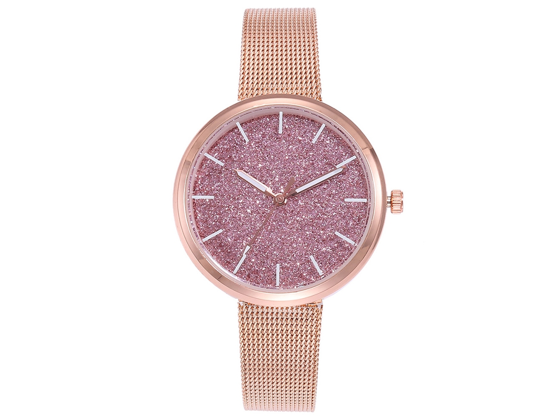 Relógio Feminino Vansvar Slim de Cinta de Malha com Movimento de Quartzo Rosa