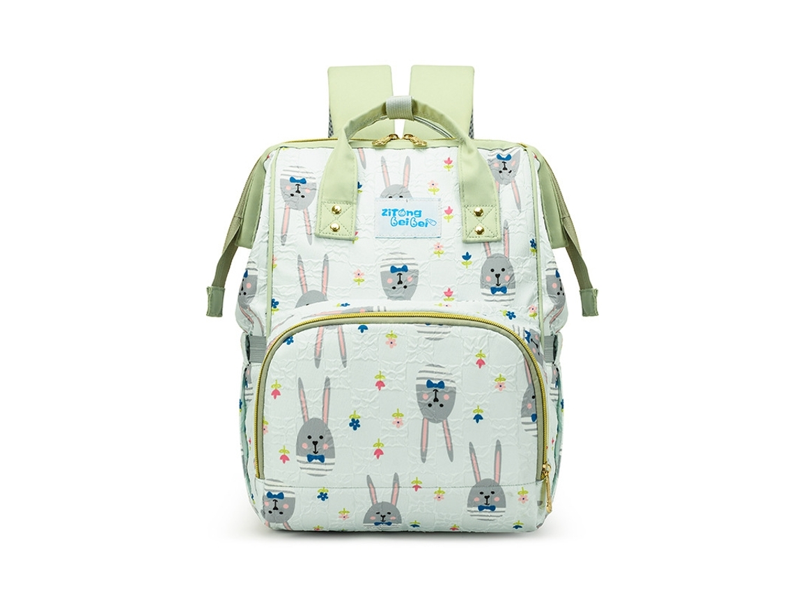 Mochila De Maternidade Coelho Impressão Grande Capacidade Leve Saco De Viagem Multifuncional Saco De Fraldas Do Bebé Verde Yunzii