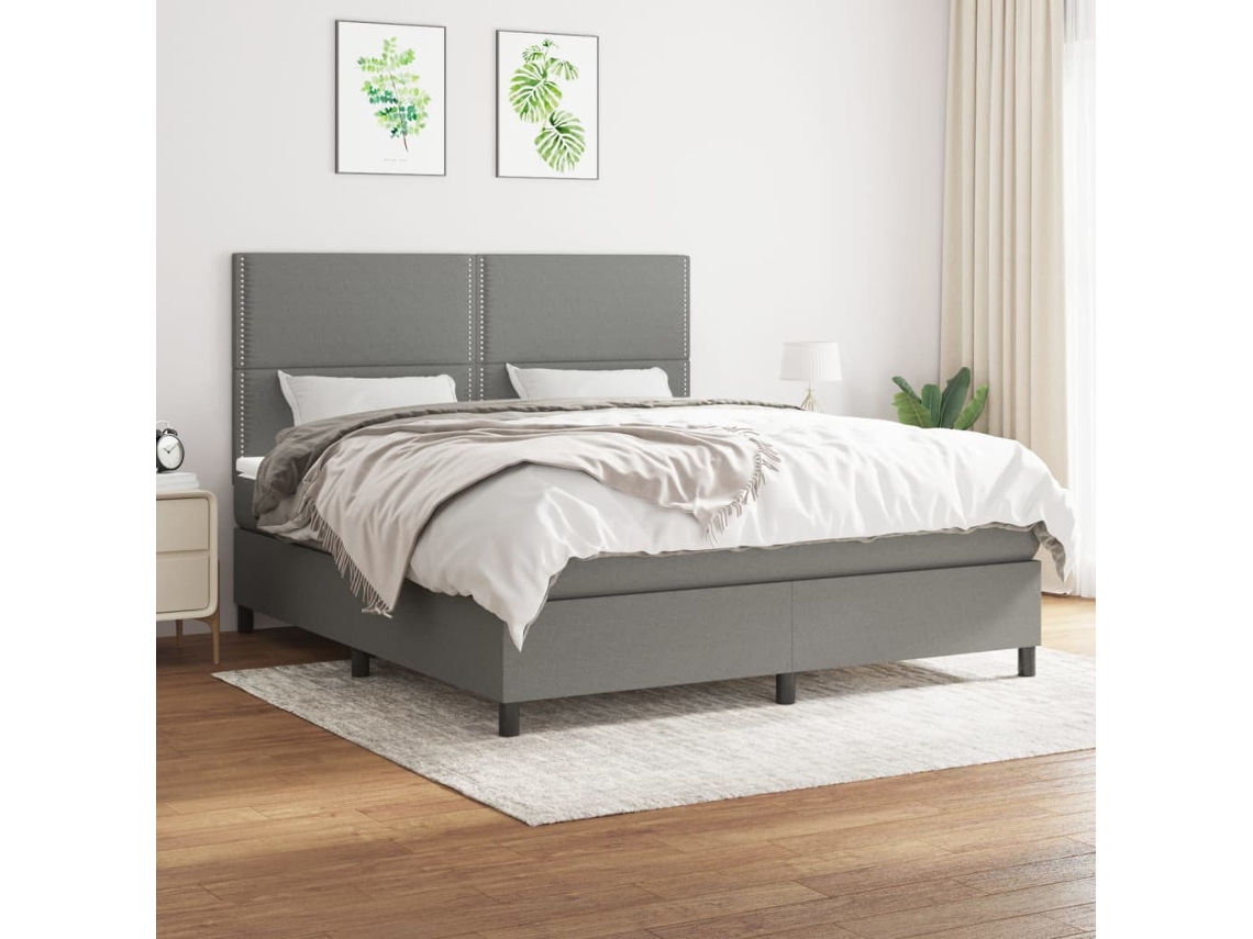 Vidaxl Cama Com Molas/colchão 180x200 Cm Tecido Cinzento-escuro