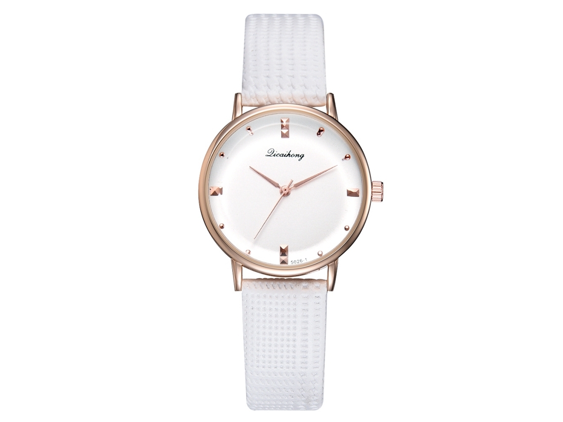 Relógio de Pulso Feminino Simples de Quartzo com Pulseira de Couro Pu Branco