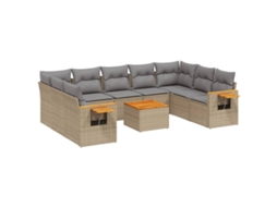 Conjunto de 10 Sofás para Jardim com Almofadões Vime Pe Bege MAISON EXCLUSIVE