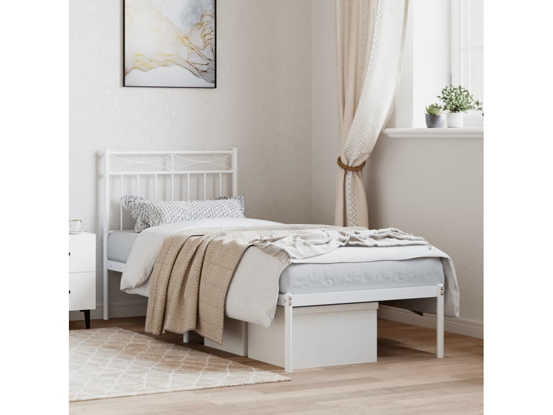 Estrutura De Cama Sem Colchão Com Cabeceira 75x190 Cm Branco