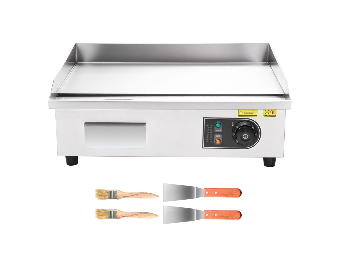Chapa Elétrica 3200 W 535 X 300 Mm, Controle De Temperatura 50 A °c, Grelha Bancada Aço Inoxidável Com Superfície Plana, 4 Almofadas Para Os Pés