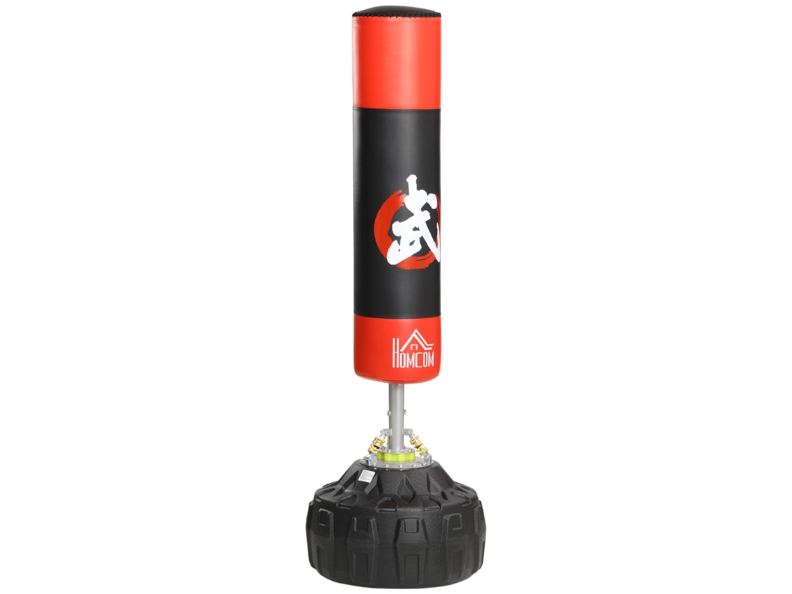 Saco De Boxe Em Pé De Para Adultos Com Grande Base Preenchível De Areia E Água Ø60x180 Cm Preto E Vermelho