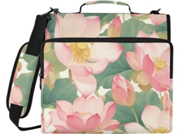 Pasta Organizadora Escolar Com Estampa De Lírio D Água Rosa Em Aquarela, 3 Argolas, Zíper De 3, 8cm, Alça, Vários Bolsos